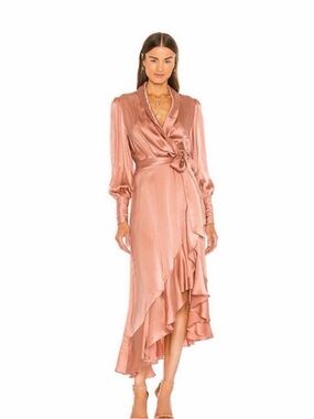 Zimmermann Silk Wrap Dress Midi Pink Size 0